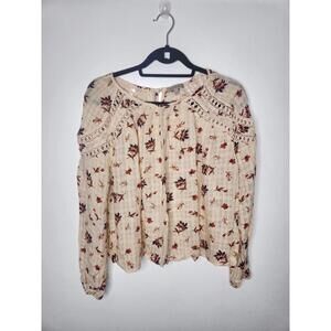 Wonderly Blouse Womens XL White Floral Long Sleeve Boho Peasant Lace Flowy Top